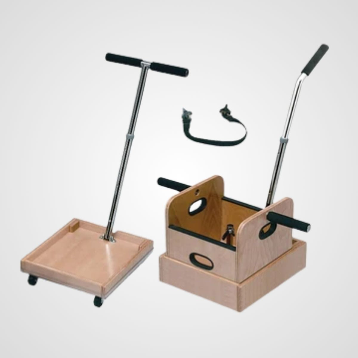 Mobile Weighted cart with T-handle, accessory box, and sled with straight handle