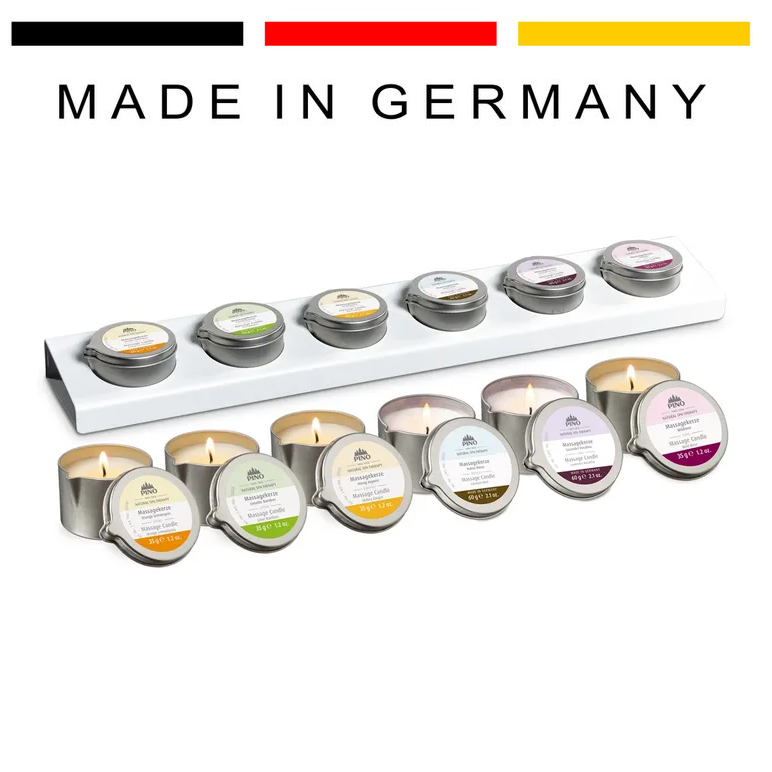 Massage candle display with 12 Aroma oil candles