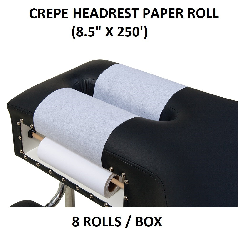 Chiropractic table headrest paper rolls - Crepe.  (8 ROLLS/BOX)