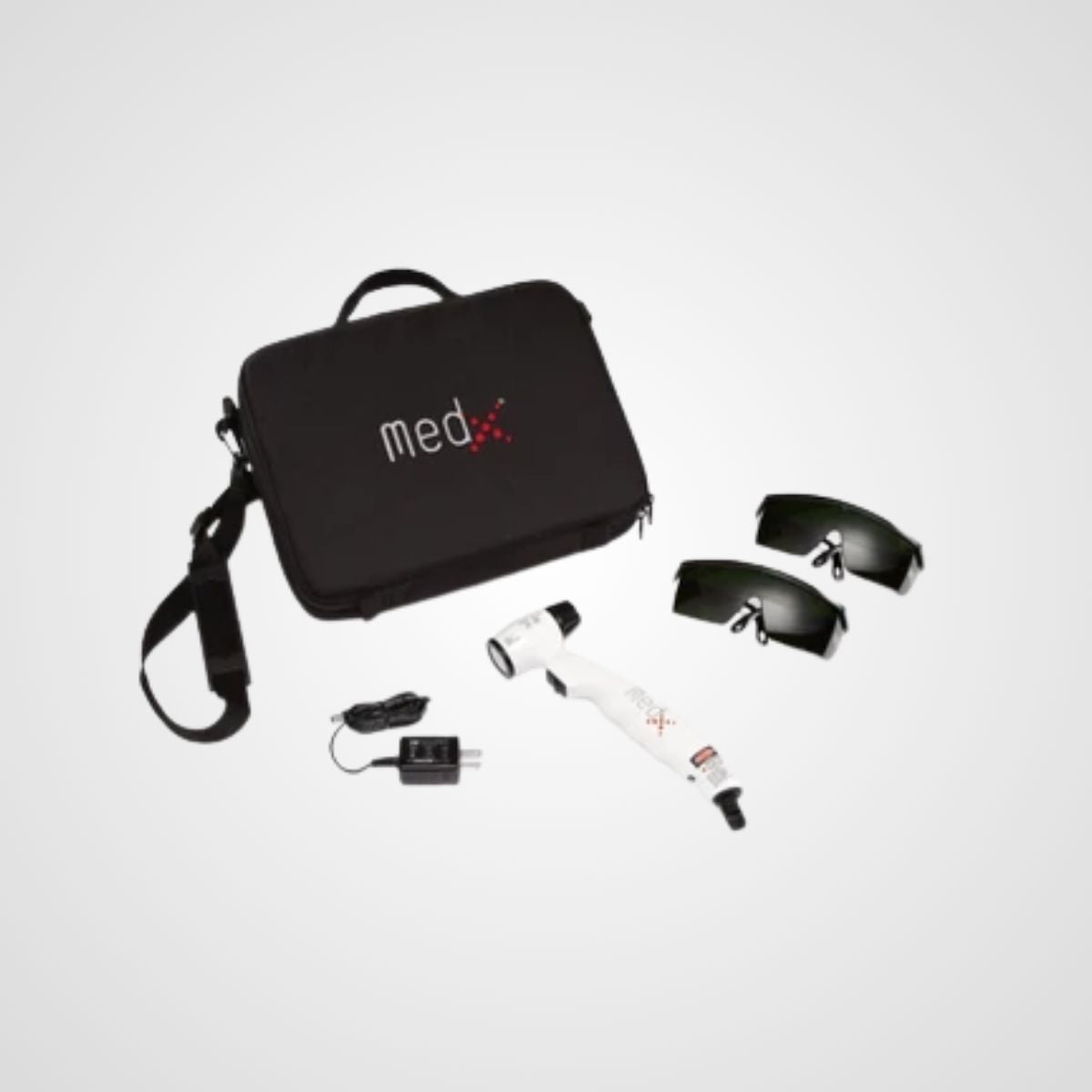 Laser portable de réadaptation, étui de transport et alimentation.