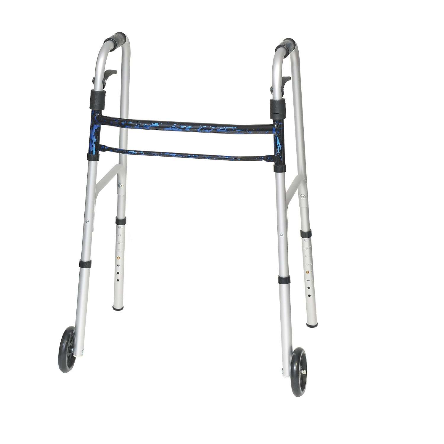 ProBasics Aluminum Two-Button Release Folding Walker With 5″ Wheels