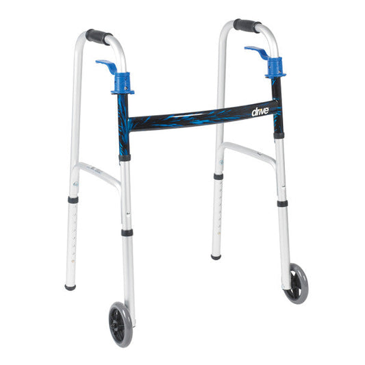 Deluxe, Trigger Release Folding Walker with 5" Wheels - physio supplies canada