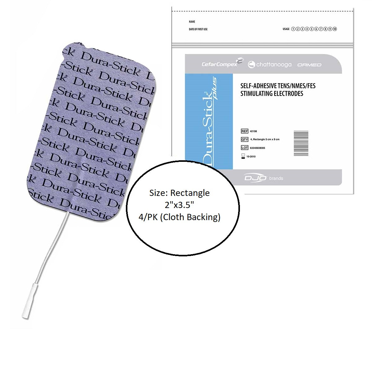 Chattanooga Dura-Stick Plus Self Adhesive Electrodes, 2" x 3.5" Rectangle - physio supplies canada