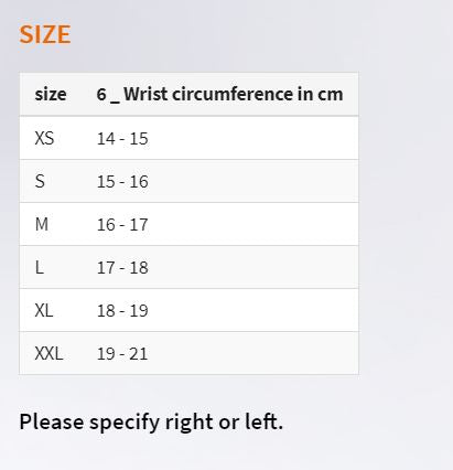 Wrist Braces Size chart